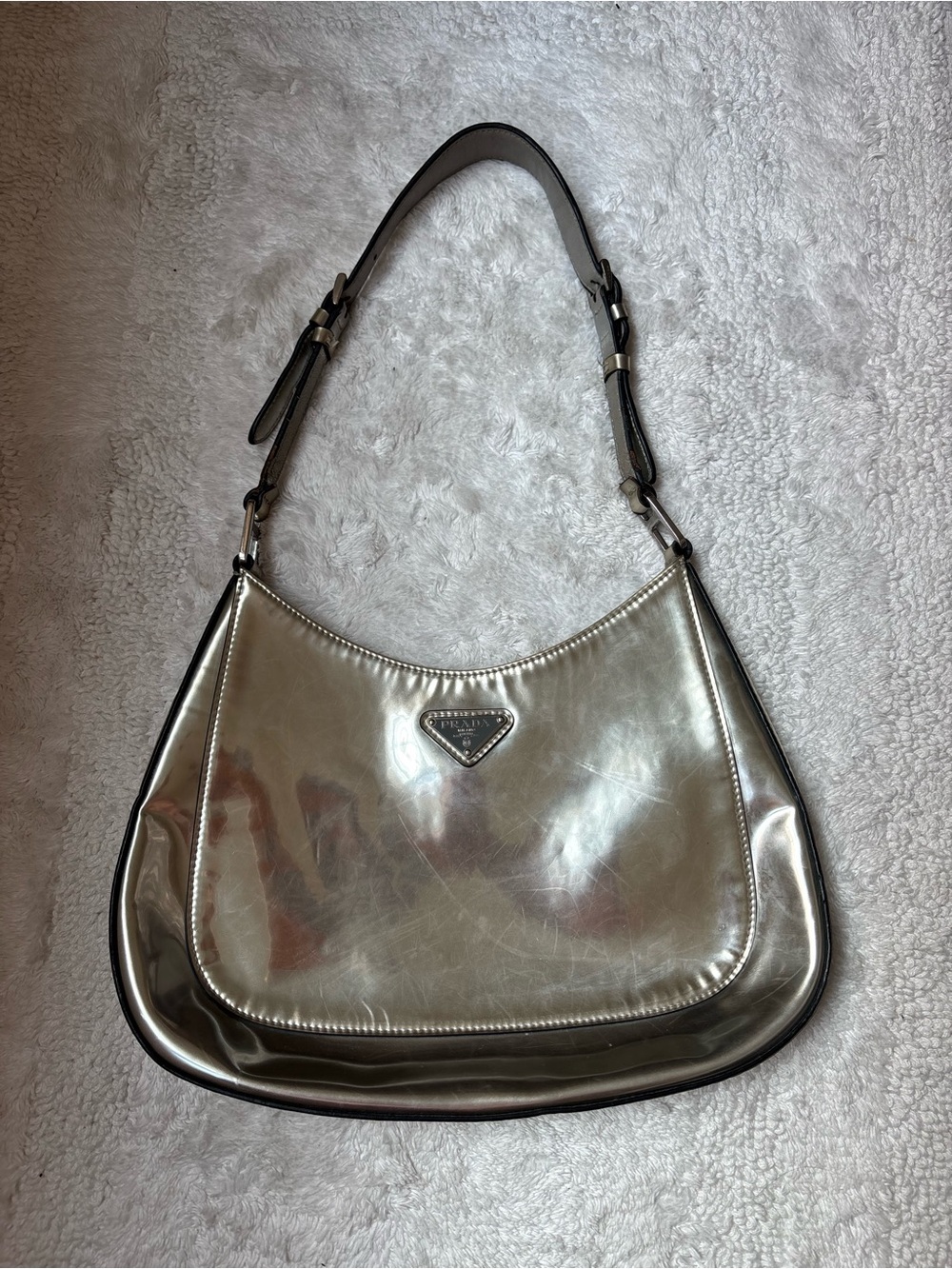Prada Silver Metallic Shoulder Bag